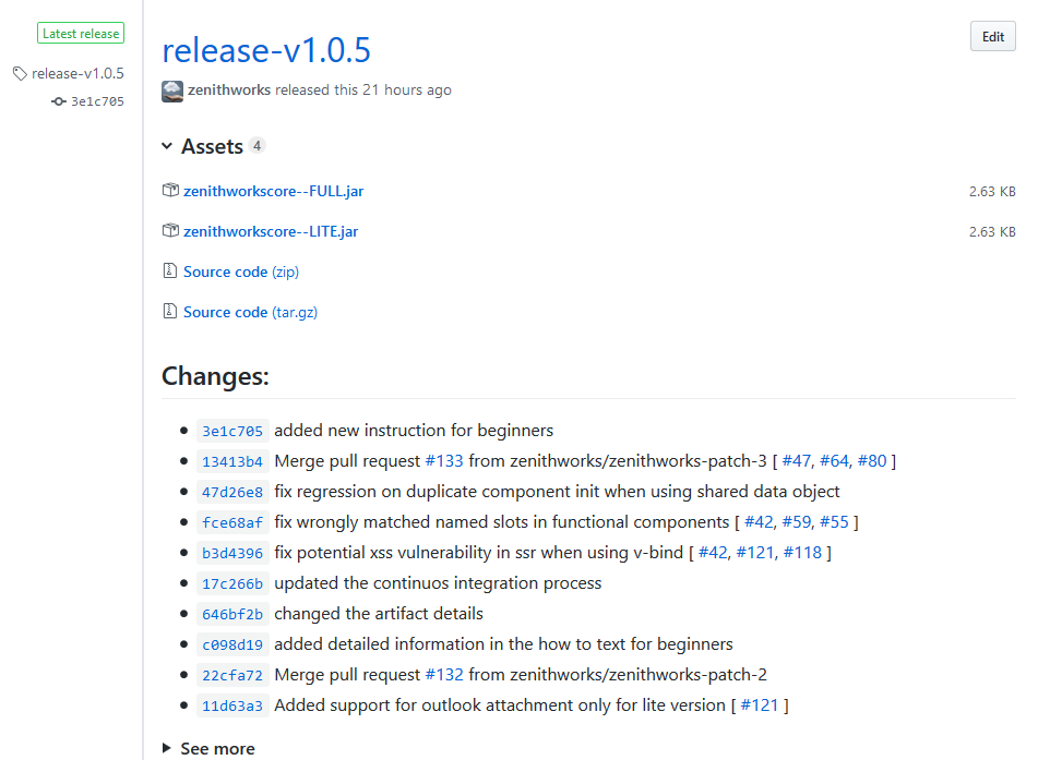Exemplo de versão do GitHub.