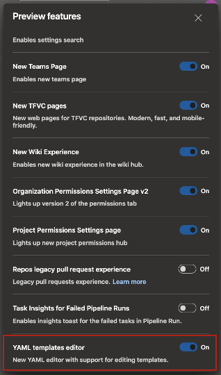Ativar o editor de modelos YAML em recursos de visualização
