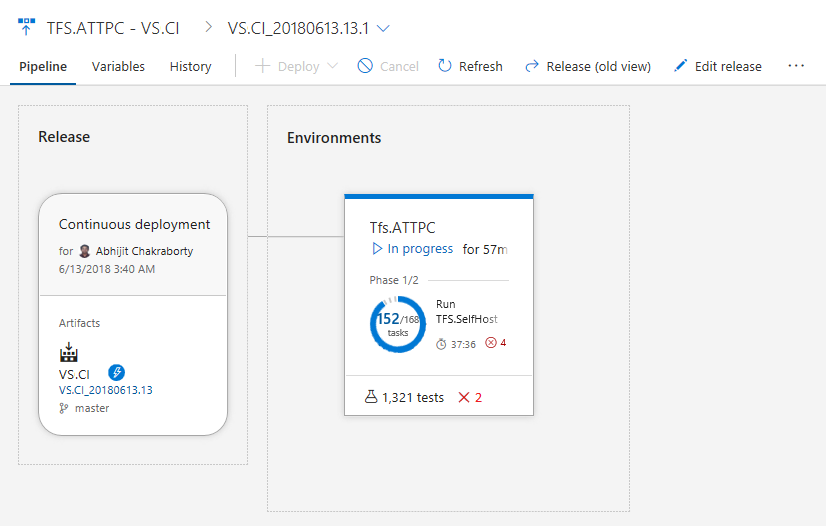 Visualização de teste em andamento