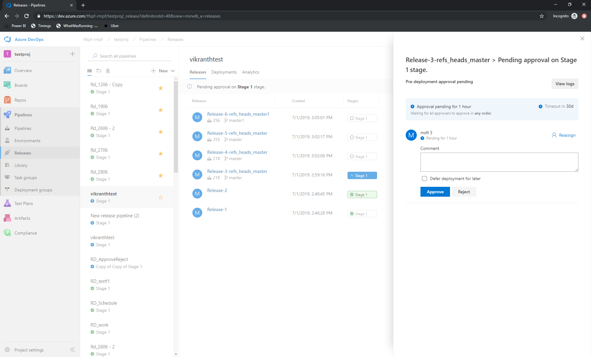 Captura de tela mostrando como aprovar versões diretamente do hub de versão.