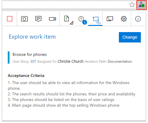 Captura de tela mostrando a inicialização da extensão Test - Feedback.