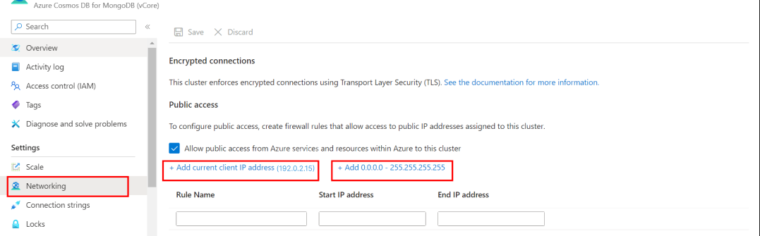 Captura de ecrã da solução de erro Timeout para o Azure DocumentDB.