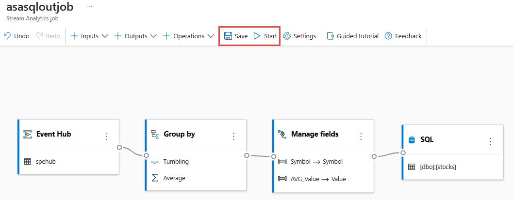 Captura de ecrã a mostrar as opções Guardar e Iniciar.