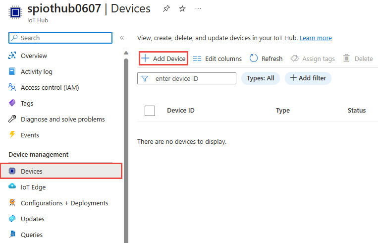 Captura de ecrã a mostrar a página Dispositivos com Adicionar dispositivo selecionada.
