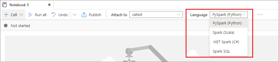 Captura de ecrã da lista pendente para selecionar um idioma num bloco de notas Synapse.