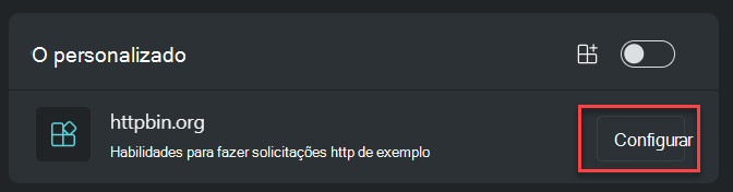 Captura de ecrã que mostra a Opção para configuração