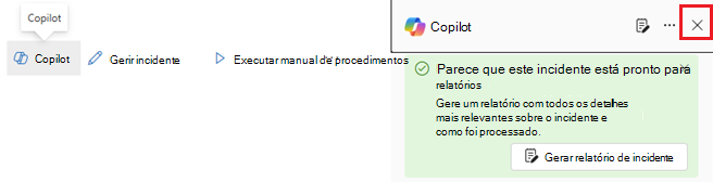 Captura de ecrã a mostrar o painel Copilot na experiência incorporada do Microsoft Defender XDR.