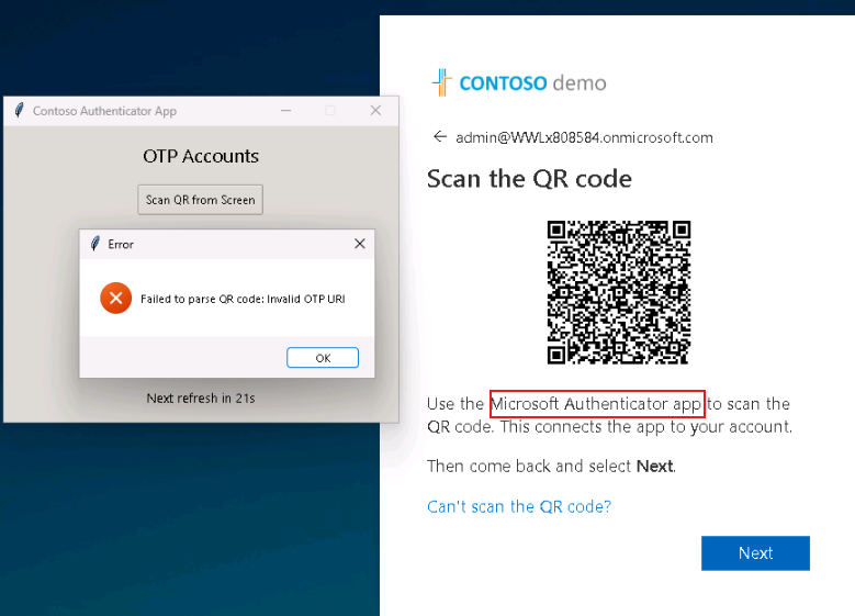 Não consegui analisar o código QR