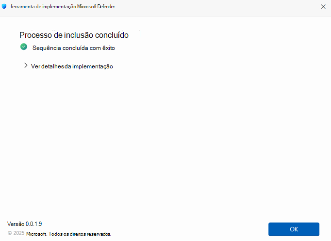 Captura de ecrã a mostrar a mensagem a indicar que a integração está concluída.