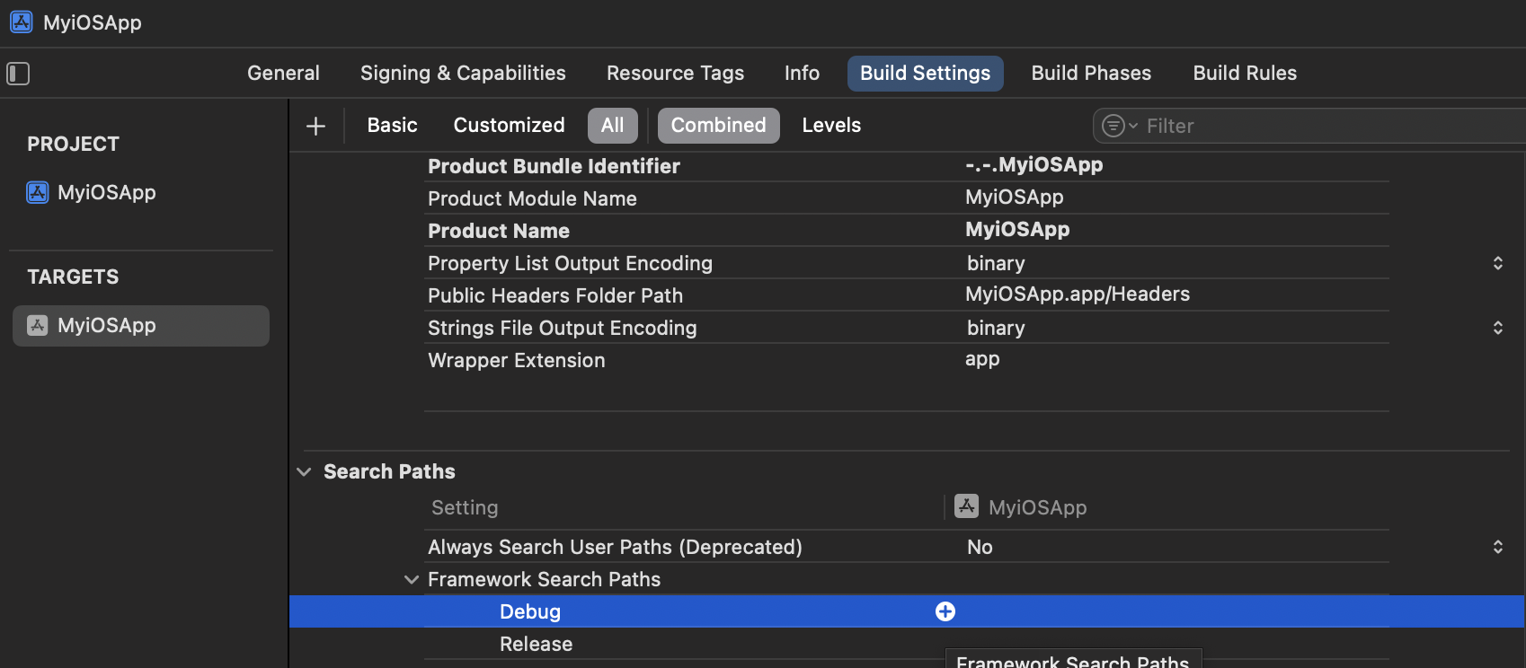 Xcode adicionar caminho de pesquisa do framework