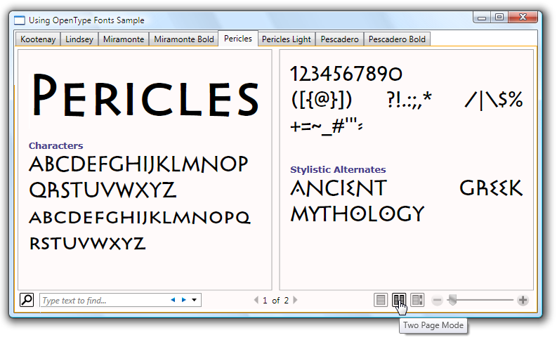 Captura de tela que mostra fontes OpenType.