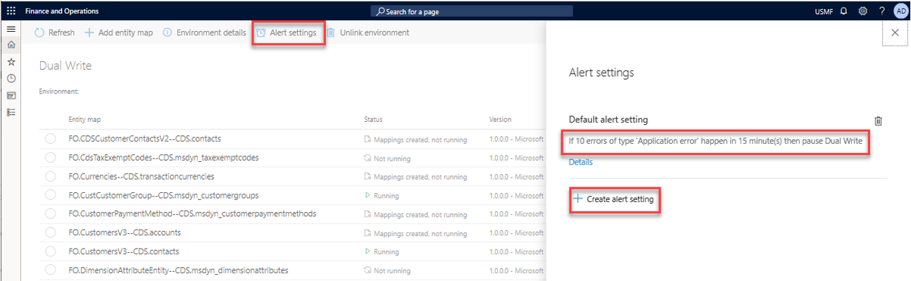 Screenshot of creating one or more alert settings.