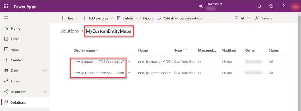 Screenshot of the solution showing customized tables added.
