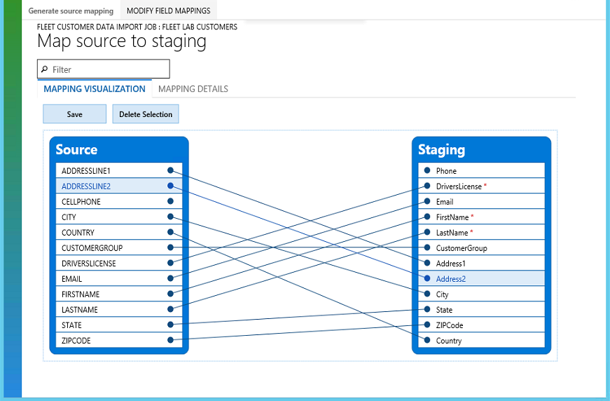 Screenshot of Map source to staging.
