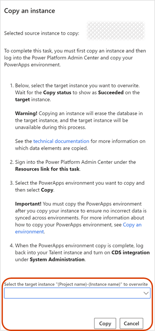 Selecione a instância a substituir.