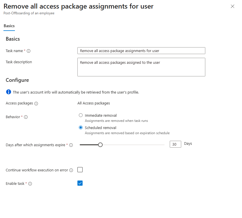 Captura de ecrã da tarefa de atribuição de pacote para remover todo o acesso de utilizador.