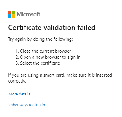 Captura de tela que mostra um erro de validação de certificado.