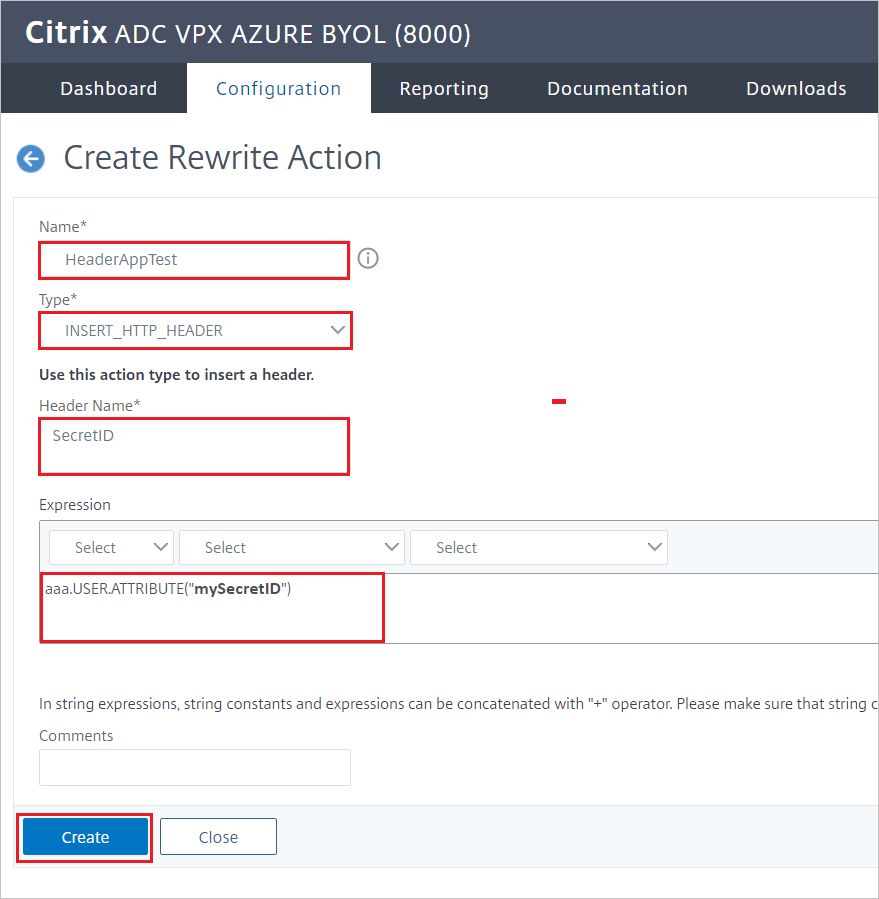 Configuração do Citrix ADC - Criar Painel de Ação de Reescrita