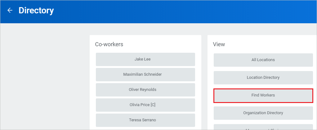 Captura de ecrã de Localizar Trabalhadores.