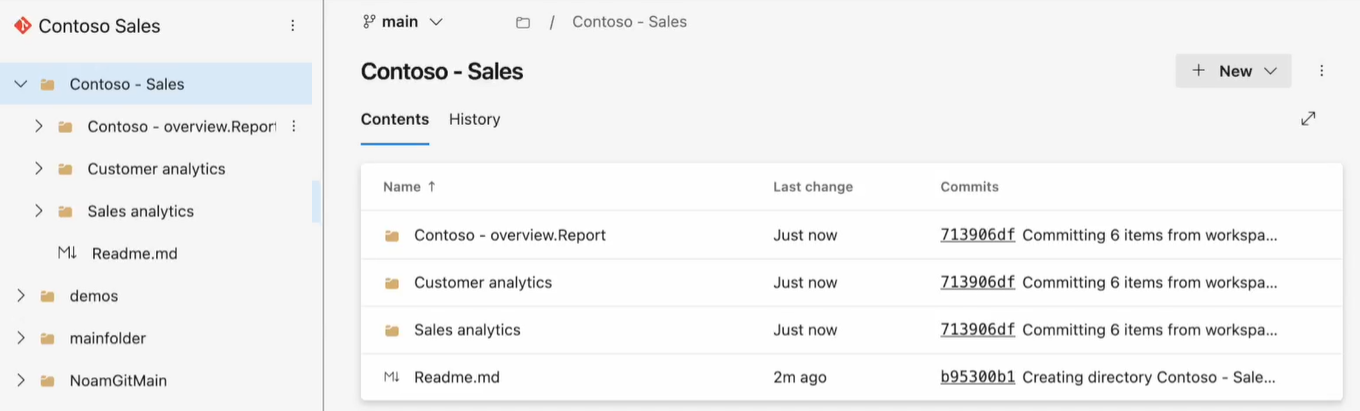 Captura de tela do espaço de trabalho e da ramificação correspondente do Git com subpastas.