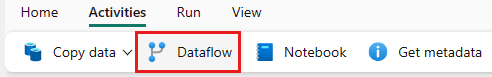 Captura de tela da adição de uma atividade de fluxo de dados.