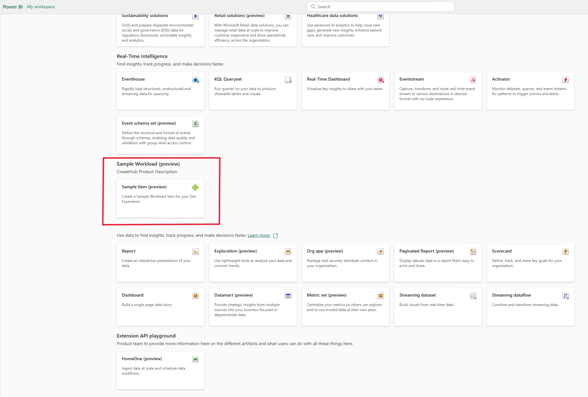 Captura de ecrã do cartão Item de Exemplo.