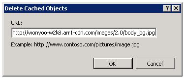 Captura de tela que mostra a caixa de diálogo Excluir Objetos Armazenados em Cache.