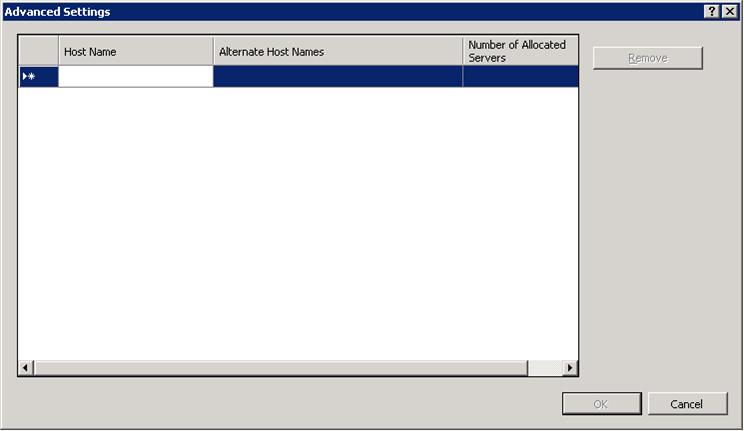 Captura de tela da caixa de diálogo Configurações Avançadas padrão. A linha de nome do host está vazia.