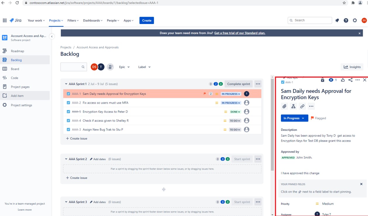 Quadro de tarefas pendentes de Jira com tarefas.