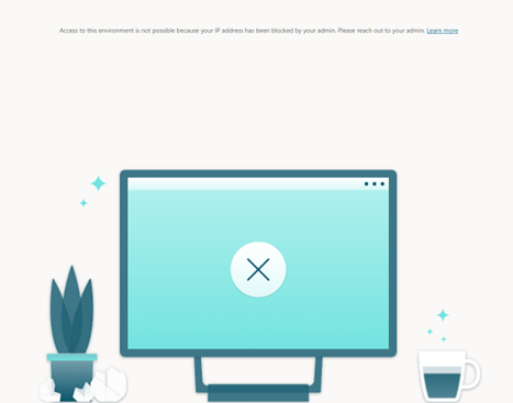Captura de ecrã de uma notificação que mostra um computador estilizado com uma mensagem a dizer que o acesso está bloqueado.