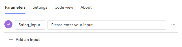 Captura de ecrã do parâmetro de entrada do acionador de fluxo.