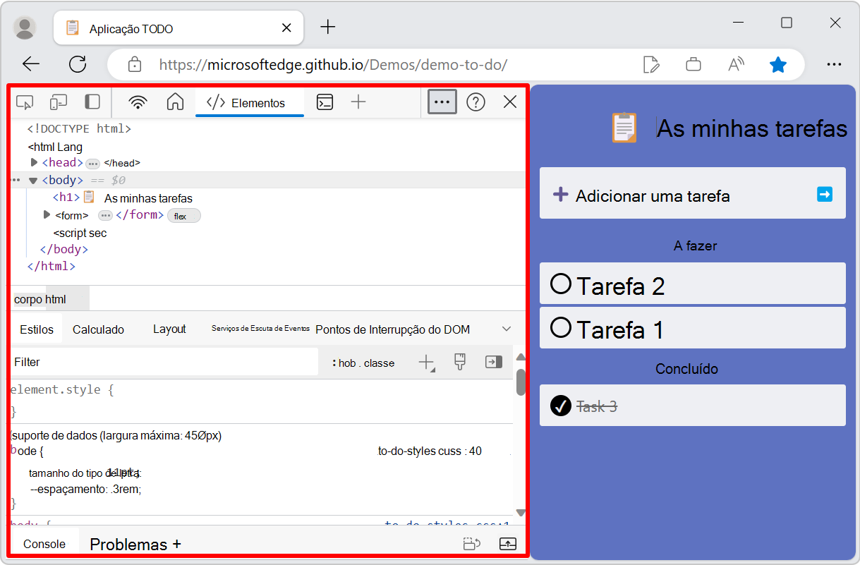 DevTools ancorados à esquerda