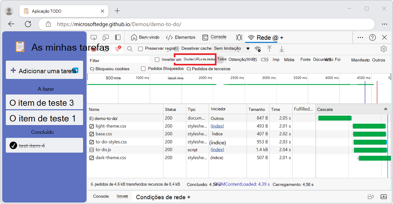 A caixa de verificação Ocultar URLs de Dados
