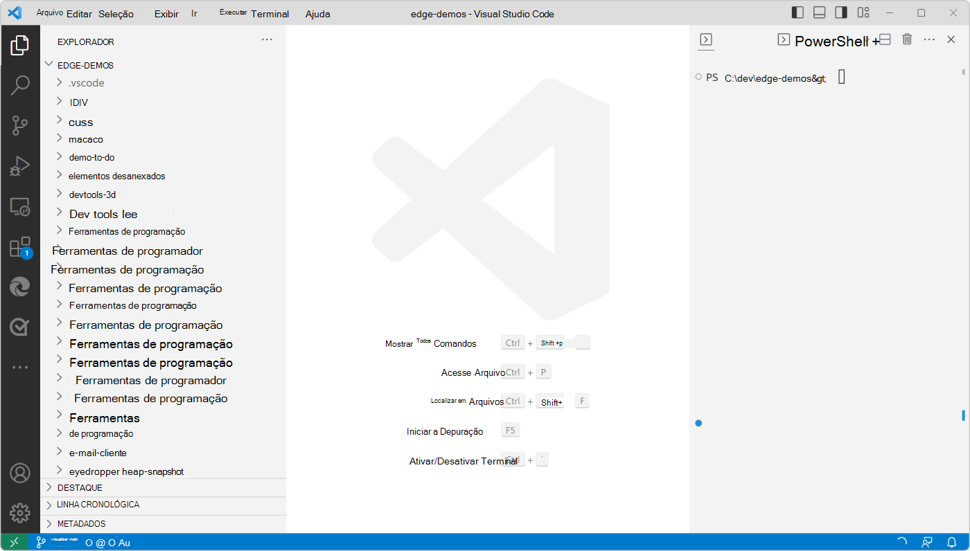 Visual Studio Code, agora configurado com o código fonte