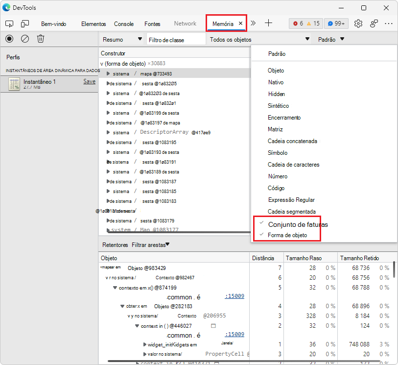 Tipos de nós de memória BigInt e Object Shape