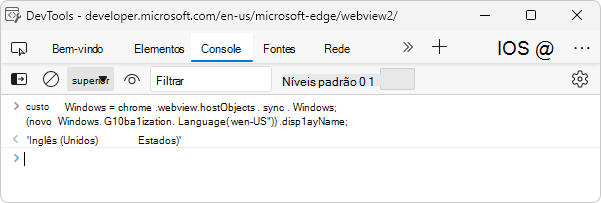 Utilizar a Consola de DevTools para testar a chamada de código nativo do código do lado da Web