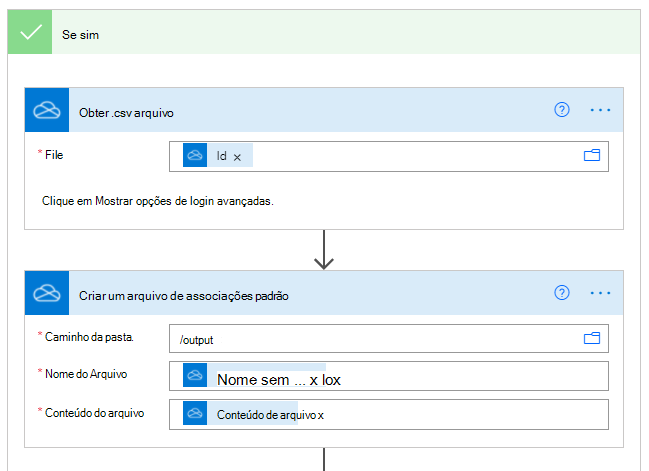 A ação de ficheiro Get .csv concluída no painel de tarefas de ação.