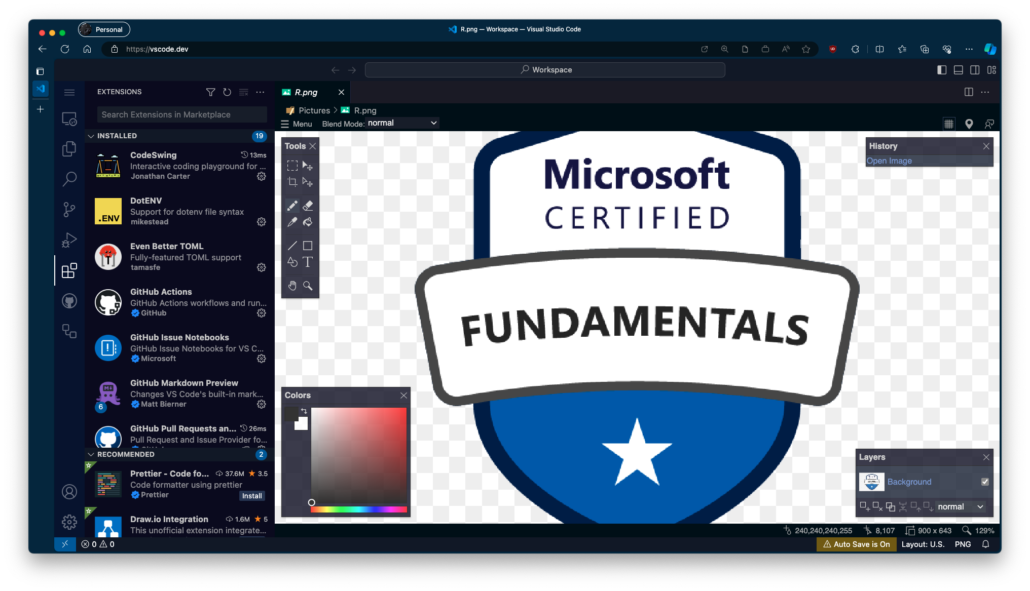 Captura de tela do VS Code com uma extensão usando um WebView para UX personalizada.