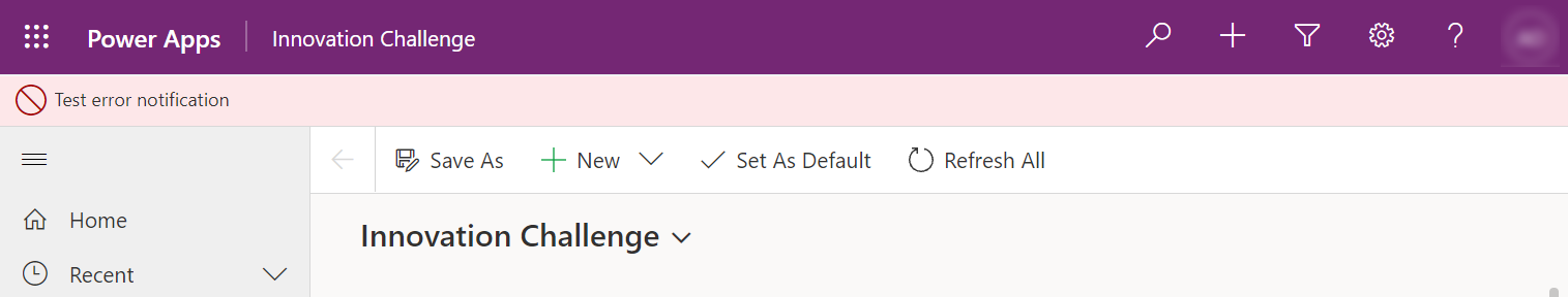 Exemplo de notificação de erro.