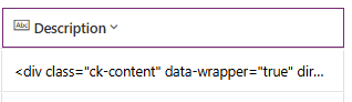 Captura de ecrã do HTML que aparece na área de conteúdo do editor.