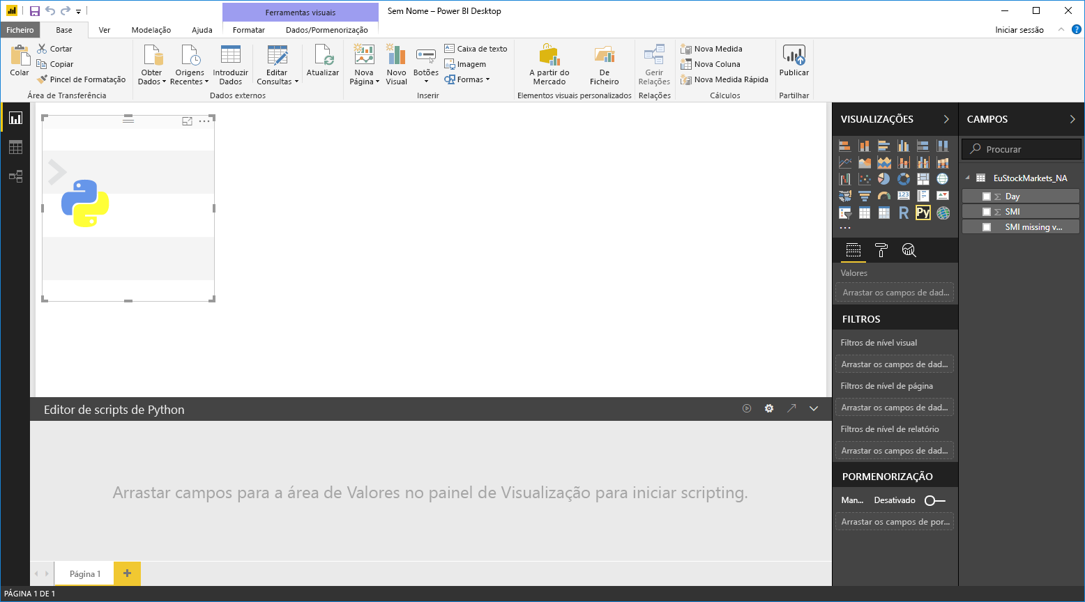 Screenshot of the Visualizations pane, showing a blank Python visual.