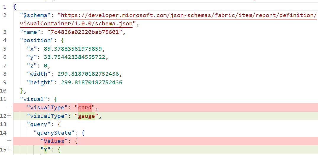 Captura de ecrã de diferenças amigáveis do PBIR.