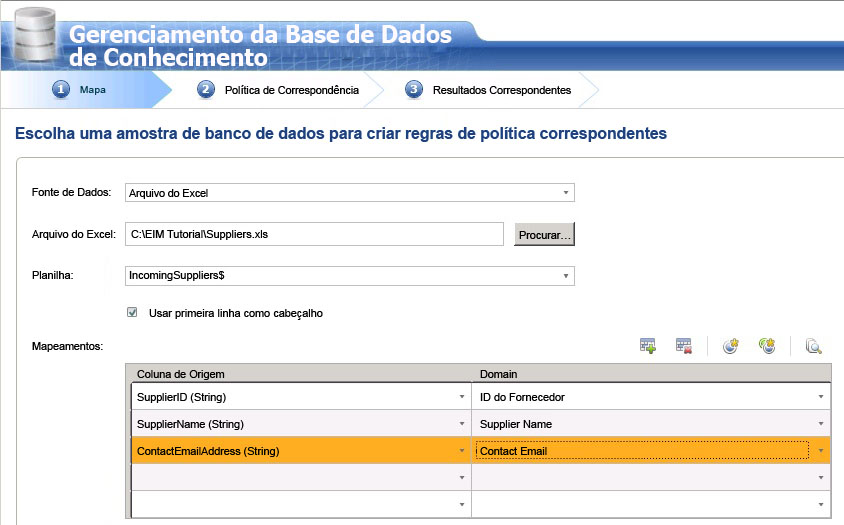 Página Mapa do Processo de Definição da Política de Correspondência