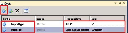 Janela Variáveis do SSIS