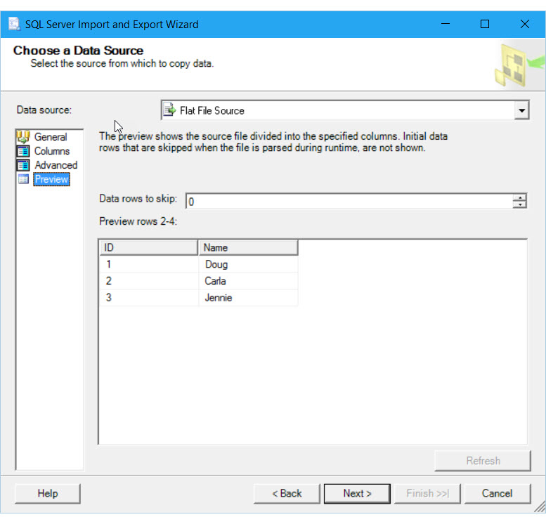Ficheiro plano, página de pré-visualização