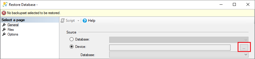 Selecione o dispositivo de restauração