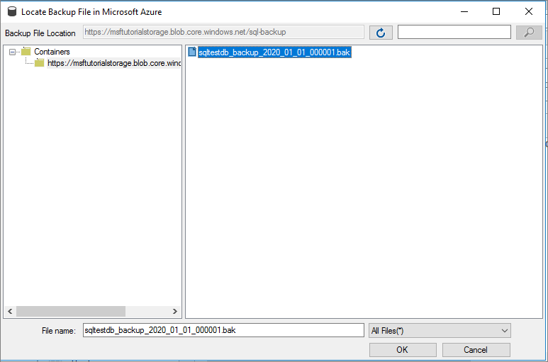 Selecione o arquivo de restauração