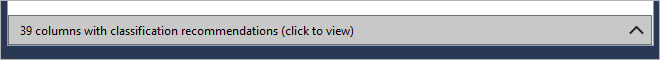 Captura de tela mostrando a notificação que diz 39 colunas com recomendações de classificação (clique para ver).