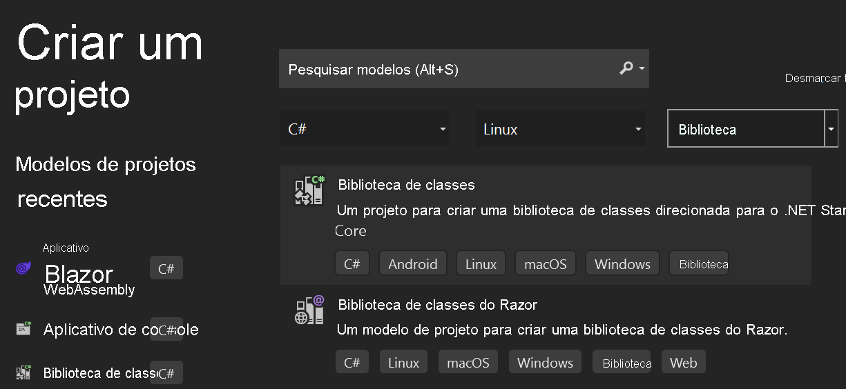Captura de ecrã do painel 