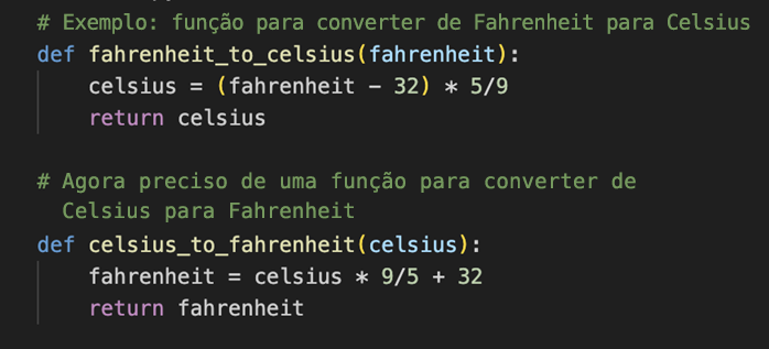 Captura de tela do Copilot usando um exemplo para criar um código de conversão de temperatura semelhante.